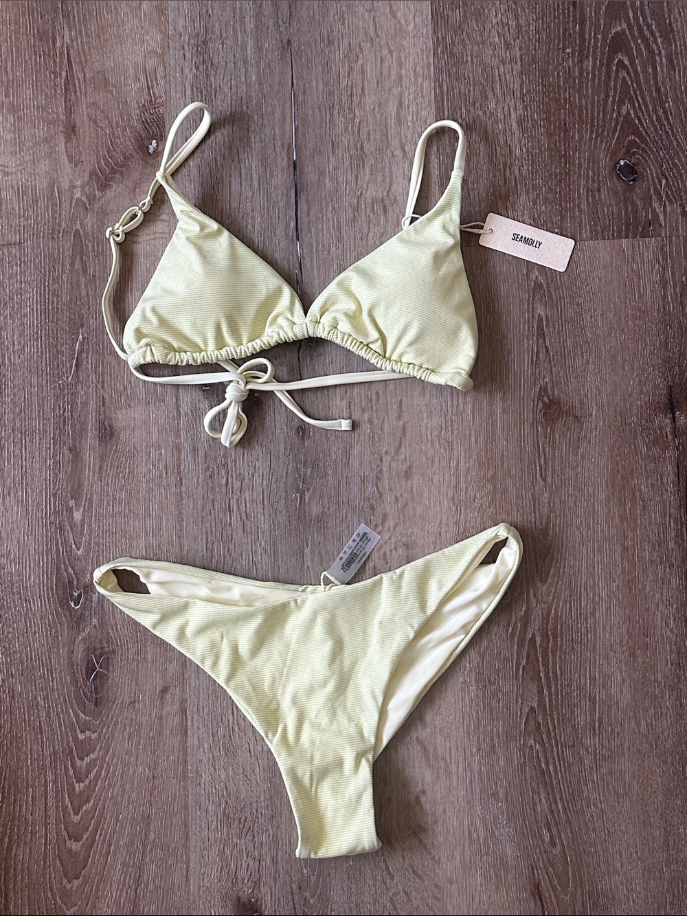 Butter Yellow sparkle Triangle Bikini Top & Bottom -New With Tags